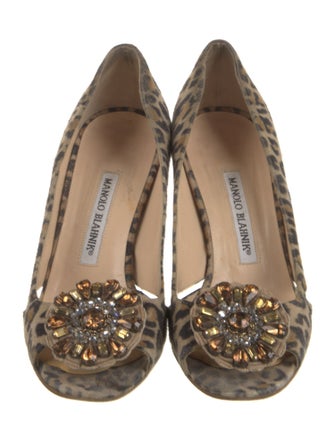 Manolo Blahnik Suede Animal Print Pumps