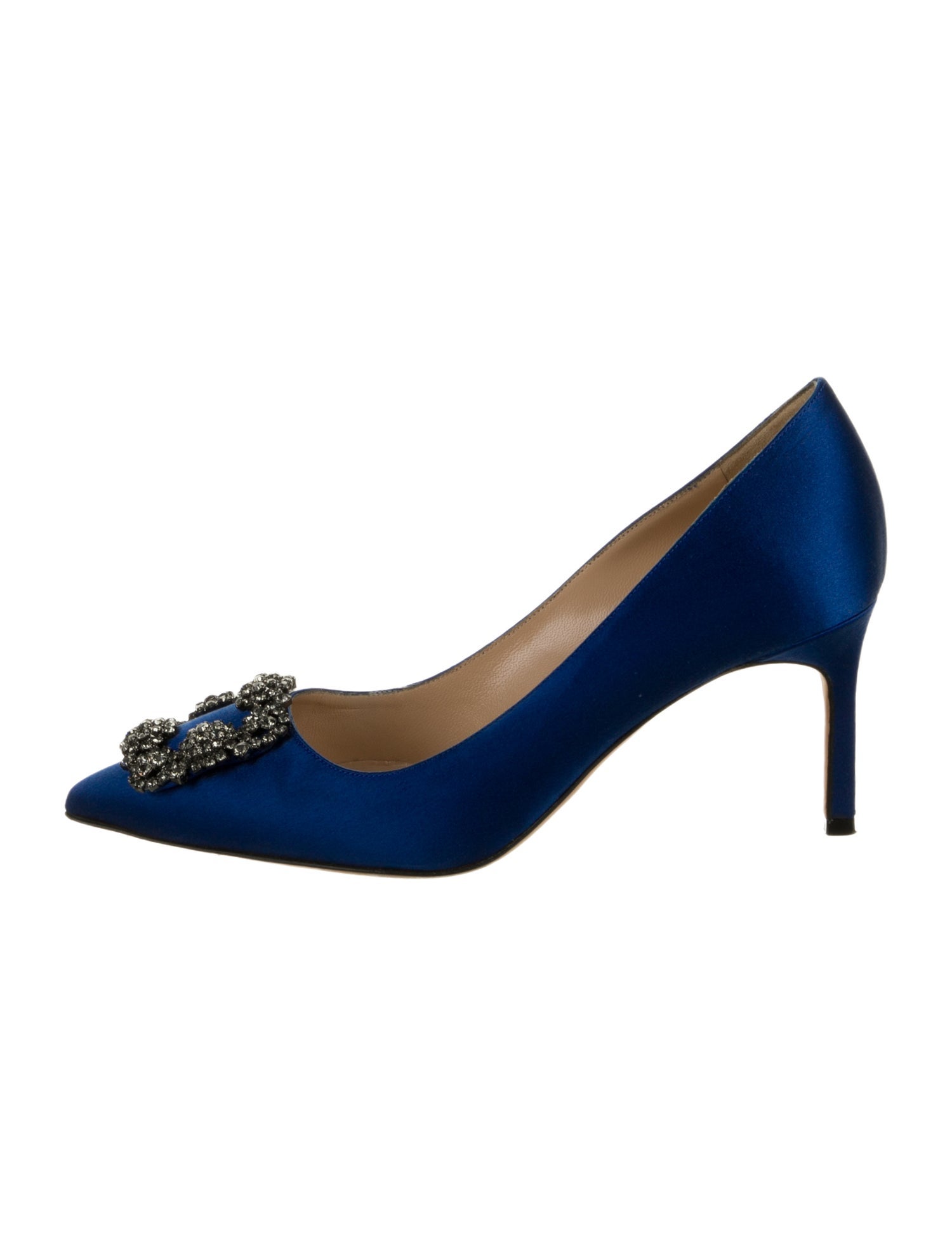 Manolo Blahnik Satin Crystal Embellishments Pumps