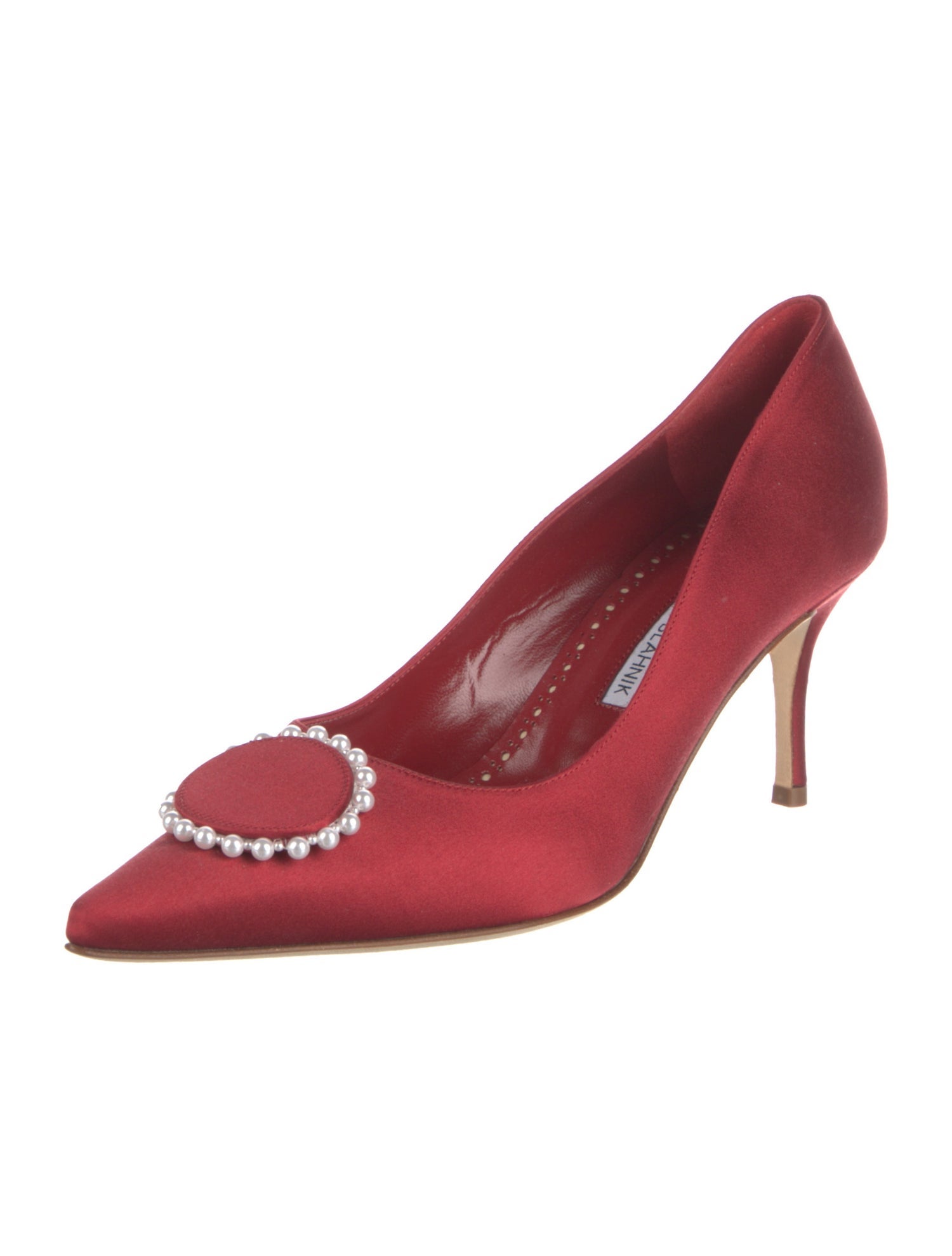 Manolo Blahnik Satin Crystal Embellishments Pumps