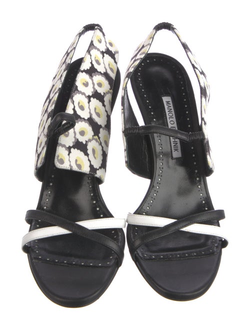 Manolo Blahnik Leather Floral Print Slingback Sandals