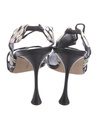 Manolo Blahnik Leather Floral Print Slingback Sandals