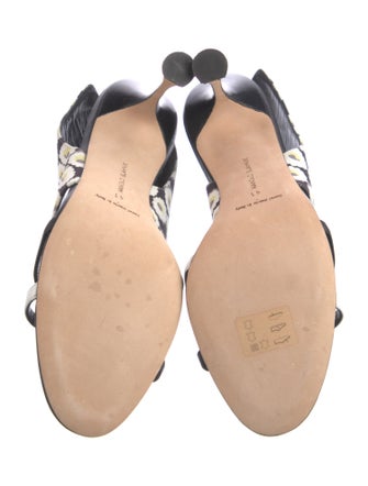 Manolo Blahnik Leather Floral Print Slingback Sandals