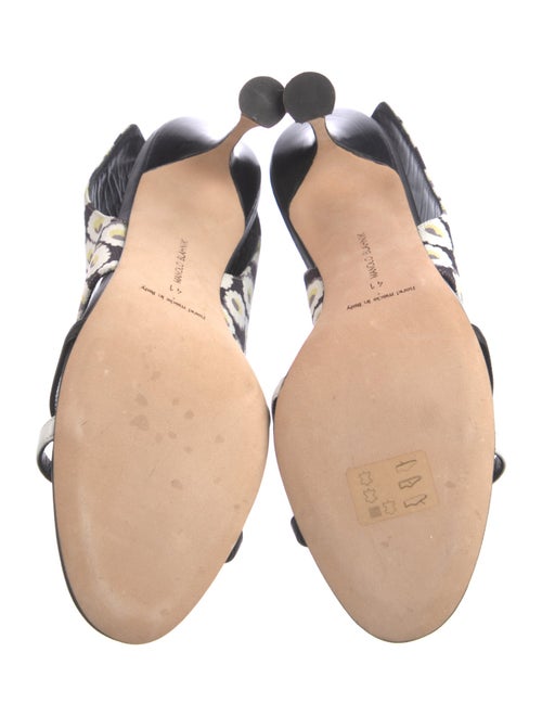 Manolo Blahnik Leather Floral Print Slingback Sandals