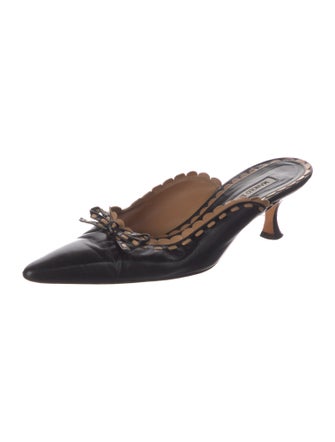 Manolo Blahnik Leather Bow Accents Mules