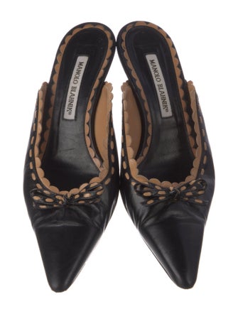 Manolo Blahnik Leather Bow Accents Mules