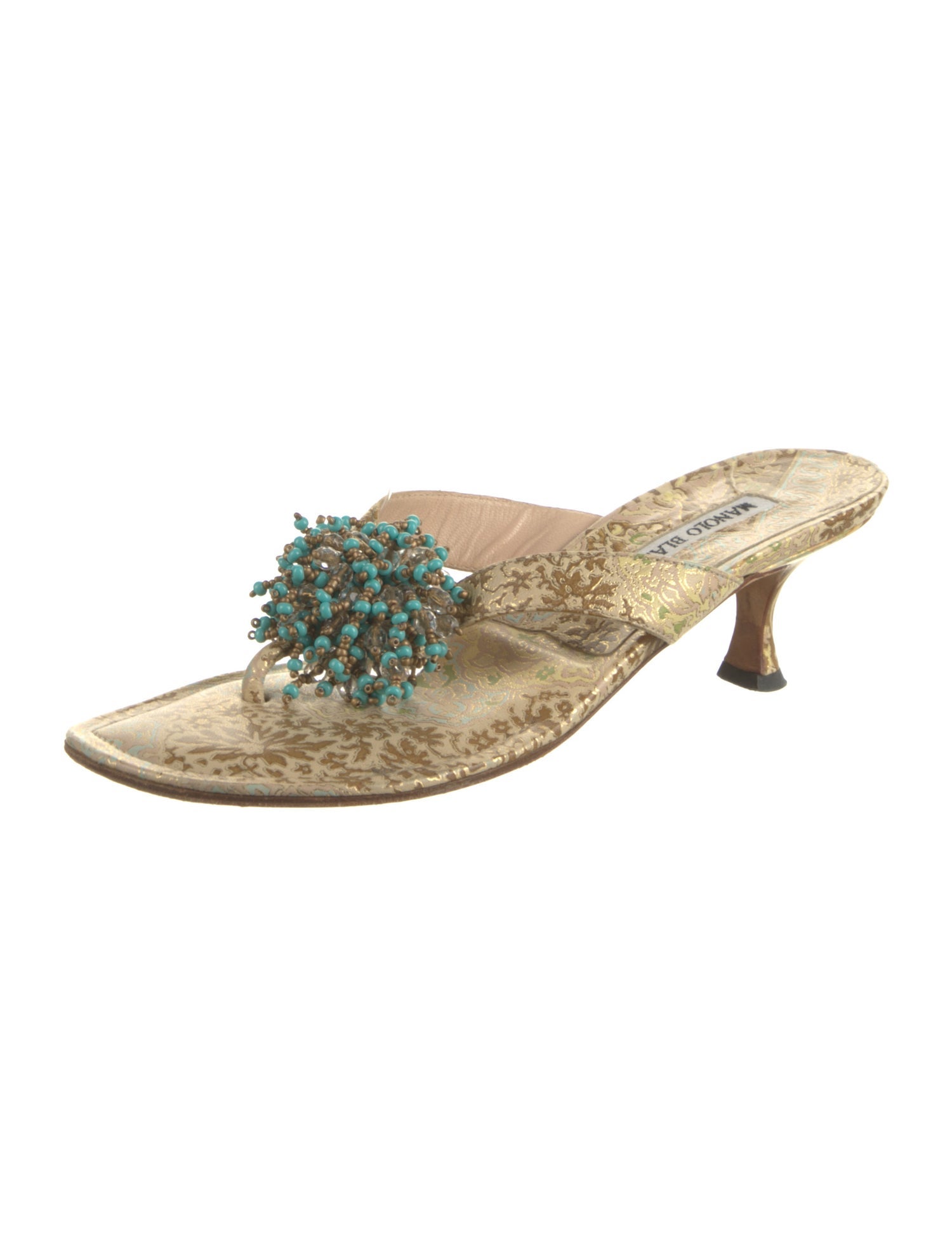 Manolo Blahnik Animal Print Beaded Accents Slides