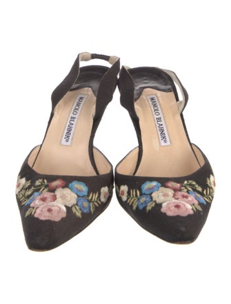 Manolo Blahnik Satin Floral Print Mules
