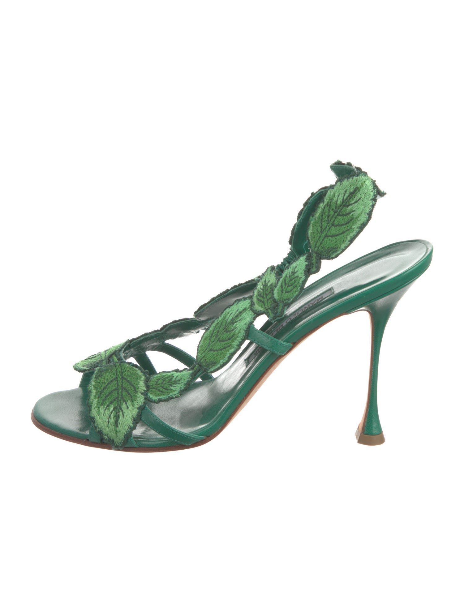 Manolo Blahnik Leather Embroidered Accent Slingback Sandals