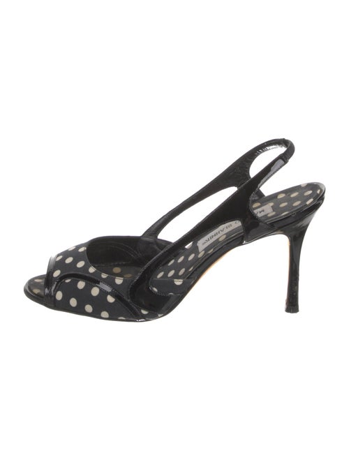 Manolo Blahnik Patent Leather Polka Dot Print Slingback Sandals