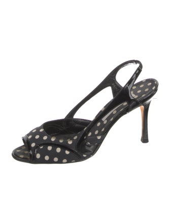 Manolo Blahnik Patent Leather Polka Dot Print Slingback Sandals