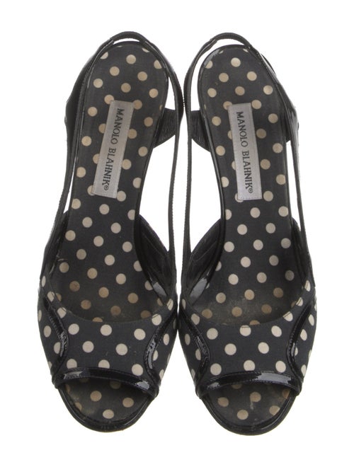 Manolo Blahnik Patent Leather Polka Dot Print Slingback Sandals