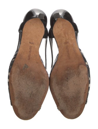 Manolo Blahnik Patent Leather Polka Dot Print Slingback Sandals