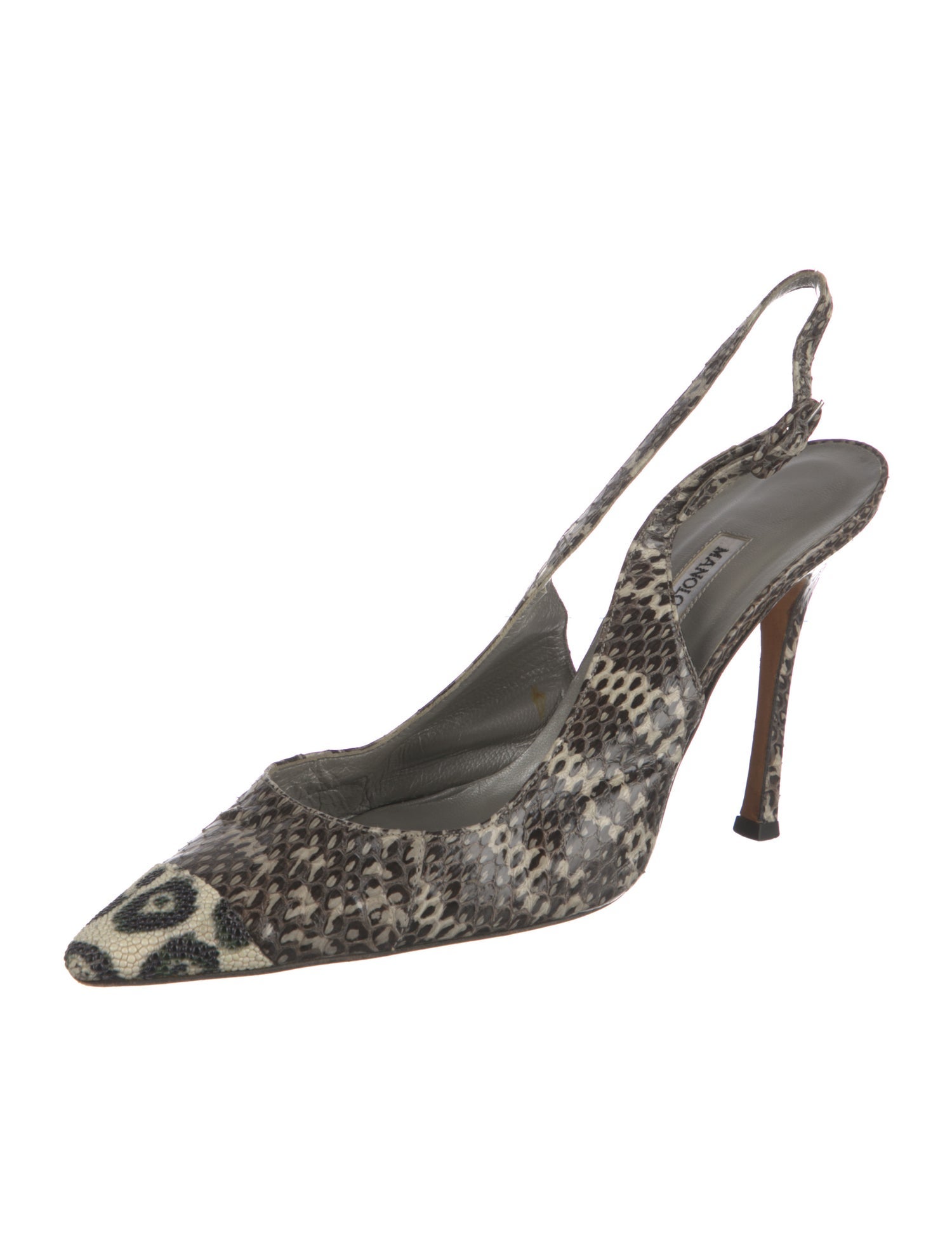 Manolo Blahnik Snakeskin Animal Print Slingback Pumps