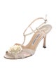 Manolo Blahnik Canvas Beaded Accents T-Strap Sandals