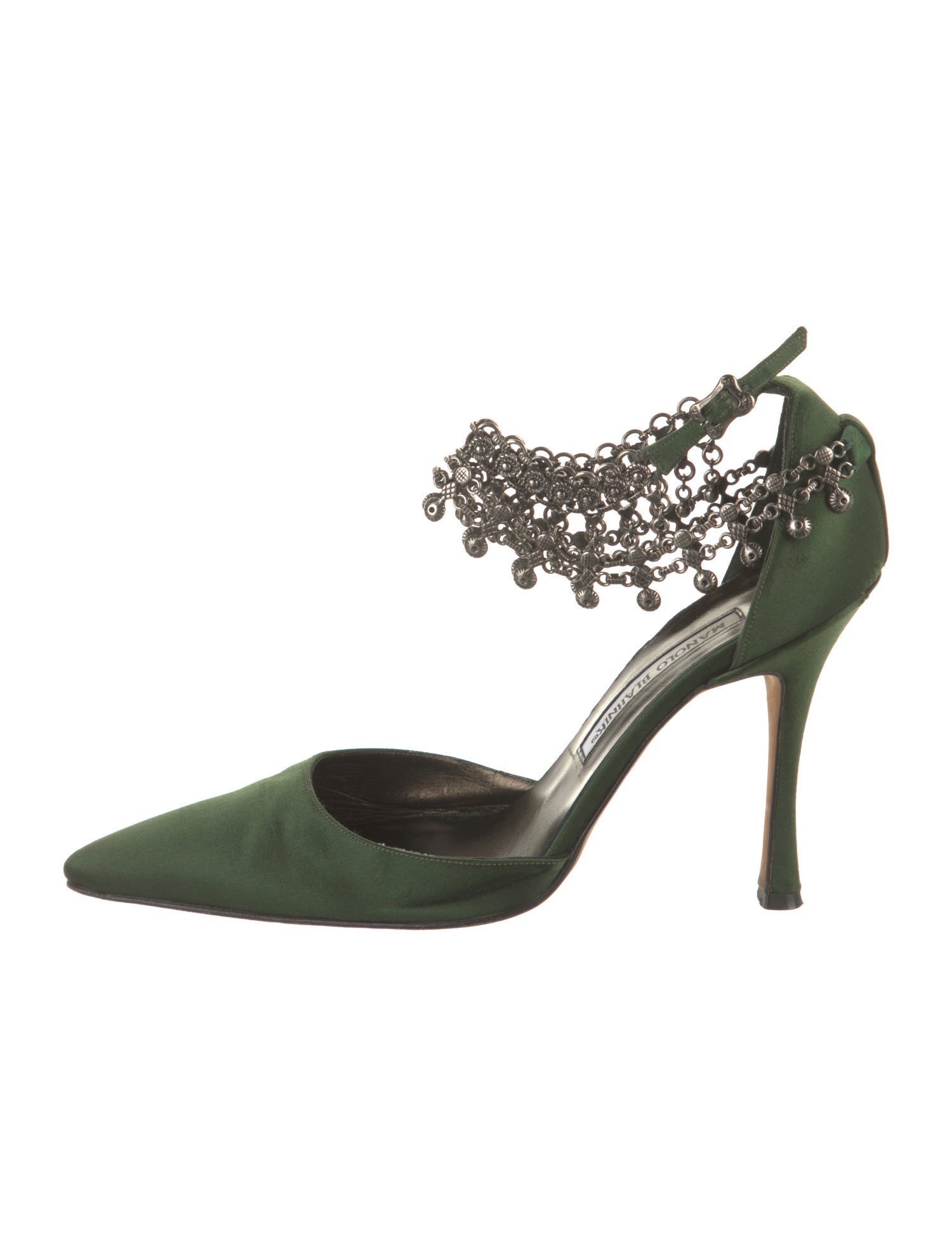 Manolo Blahnik Satin Chain-Link Accents D'Orsay Pumps