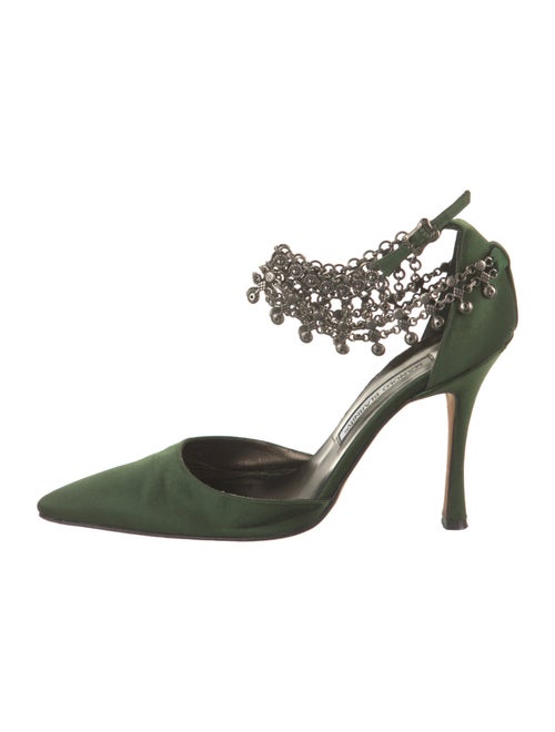Manolo Blahnik Satin Chain-Link Accents D'Orsay Pumps