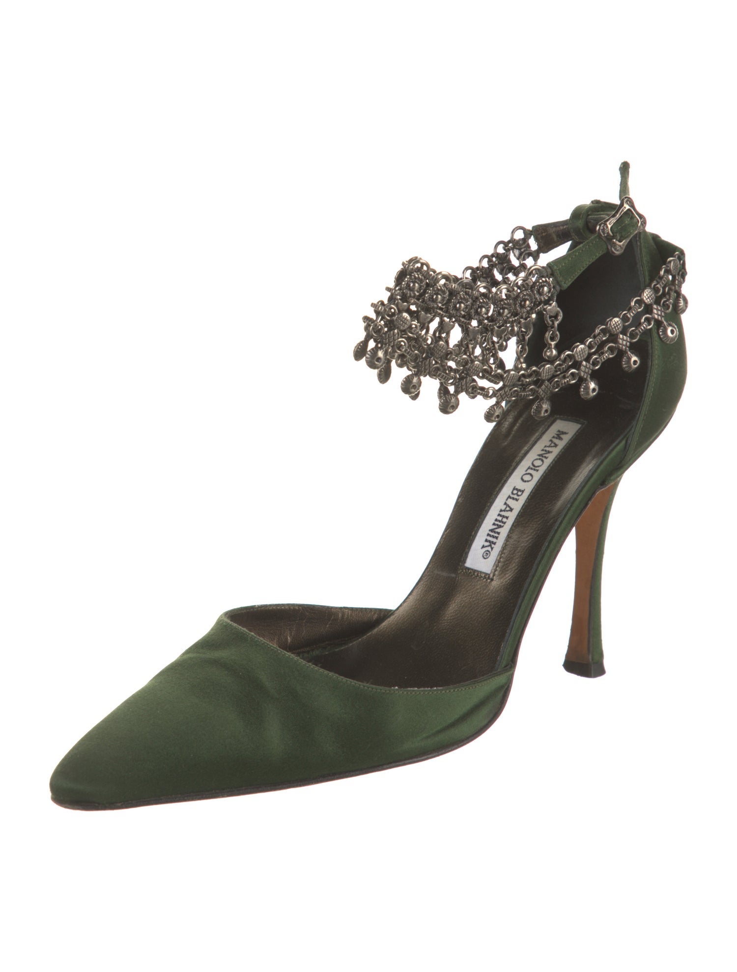 Manolo Blahnik Satin Chain-Link Accents D'Orsay Pumps