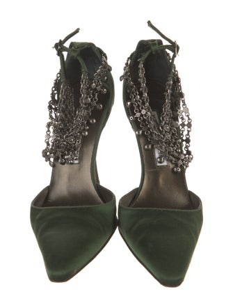 Manolo Blahnik Satin Chain-Link Accents D'Orsay Pumps