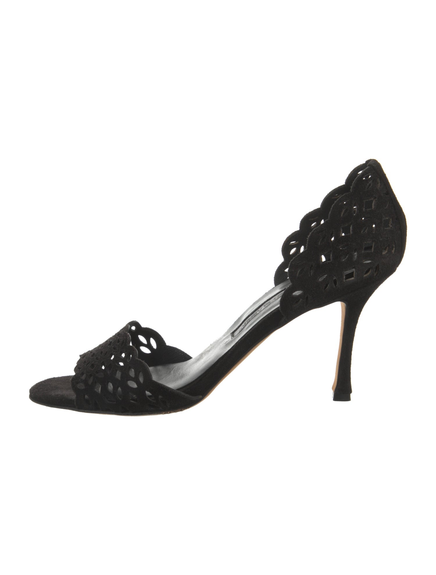 Manolo Blahnik Suede Lasercut Accents Sandals