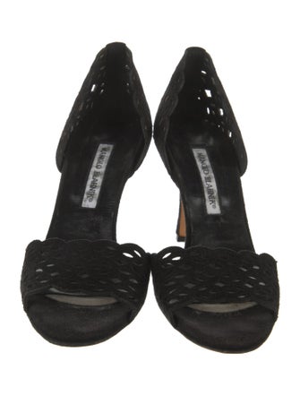 Manolo Blahnik Suede Lasercut Accents Sandals