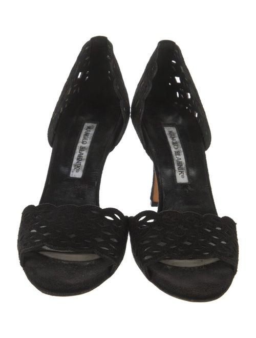 Manolo Blahnik Suede Lasercut Accents Sandals