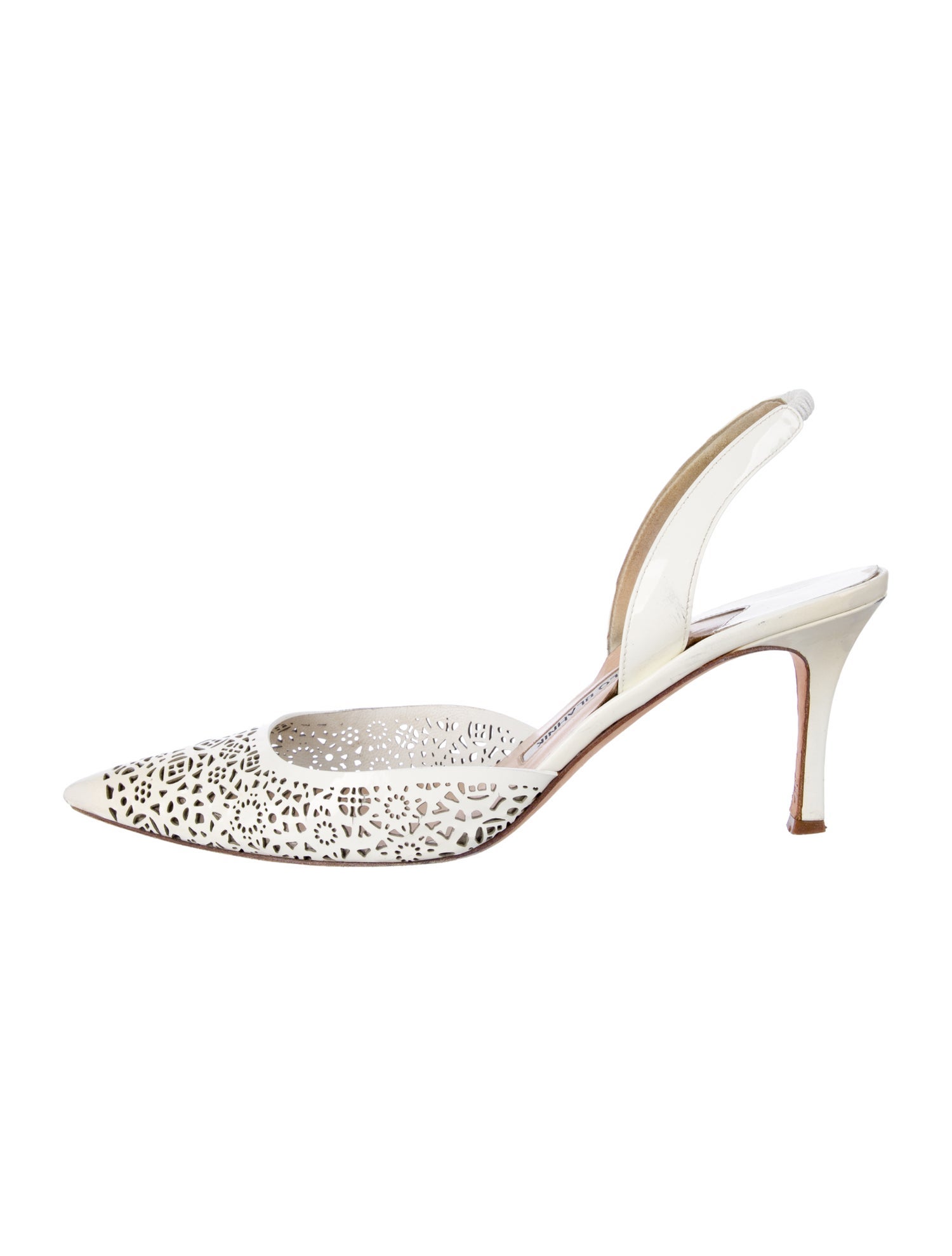 Manolo Blahnik Patent Leather Patterned Slingback Pumps