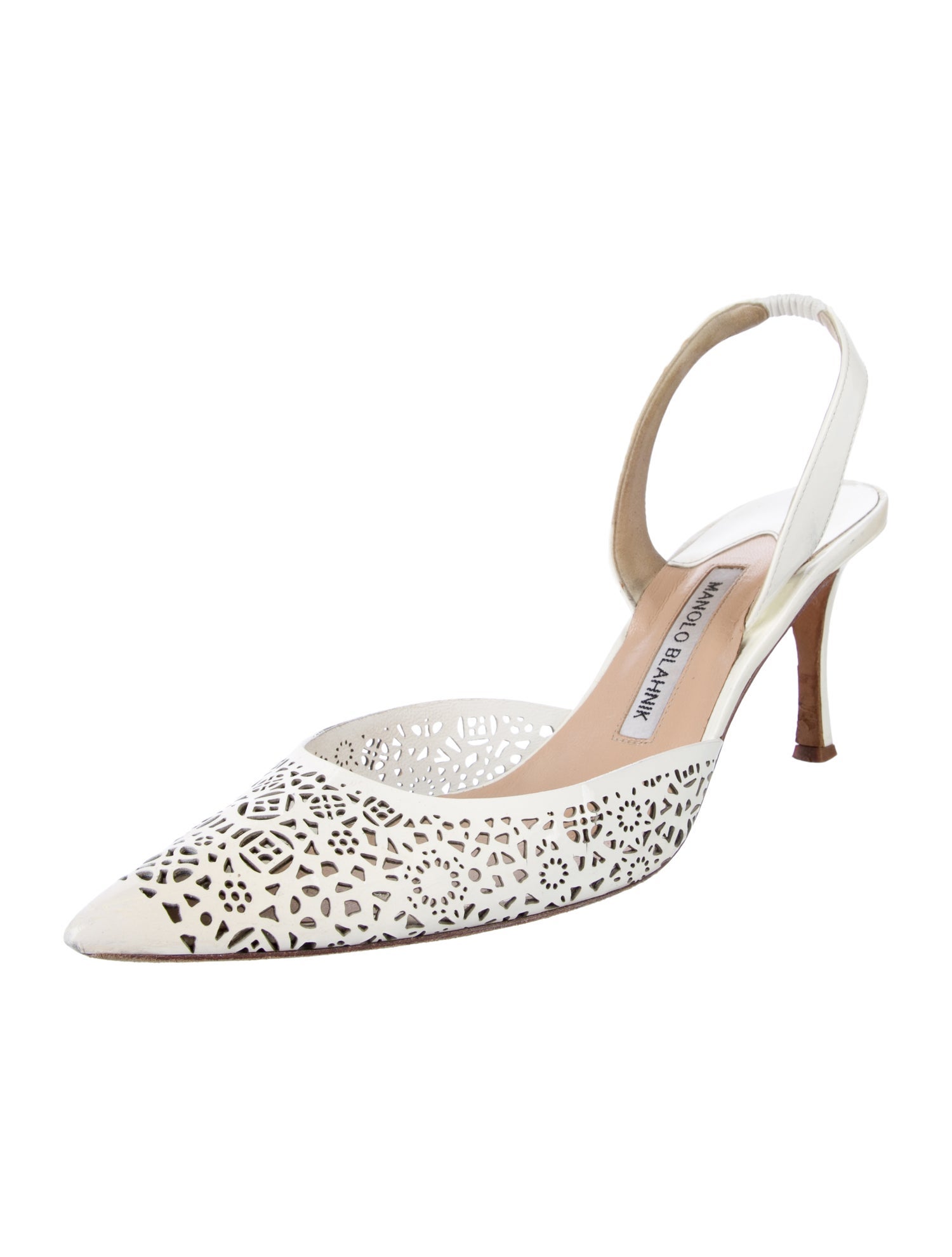 Manolo Blahnik Patent Leather Patterned Slingback Pumps