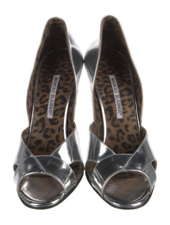 Manolo Blahnik Patent Leather Cutout Accent D'Orsay Pumps