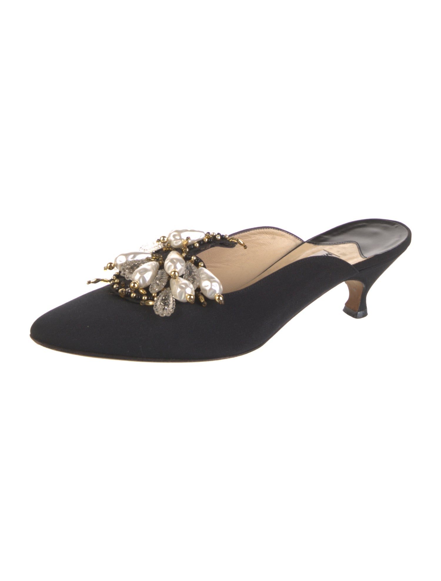 Manolo Blahnik Faux Pearl Accents Crystal Embellishments Mules