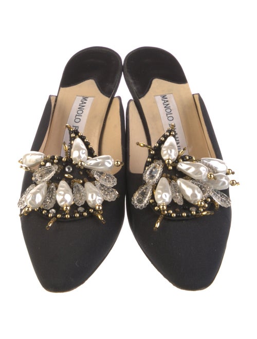 Manolo Blahnik Faux Pearl Accents Crystal Embellishments Mules