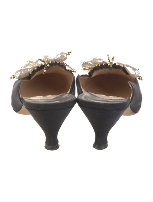 Manolo Blahnik Faux Pearl Accents Crystal Embellishments Mules