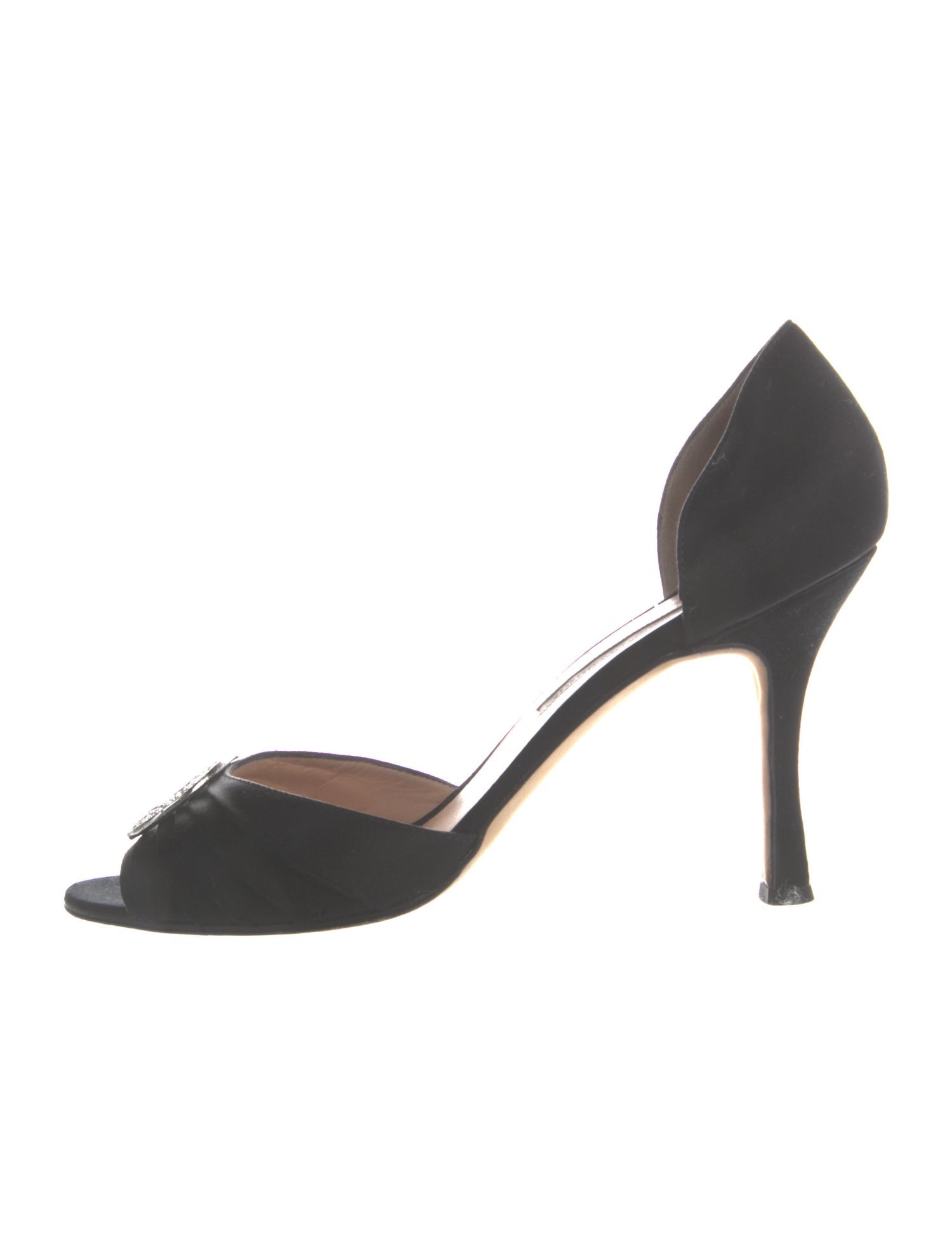 Manolo Blahnik Satin Crystal Embellishments D'Orsay Pumps