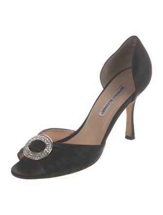 Manolo Blahnik Satin Crystal Embellishments D'Orsay Pumps