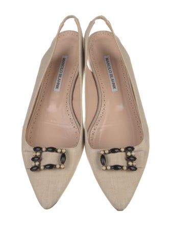 Manolo Blahnik Canvas Beaded Accents Slingback Flats