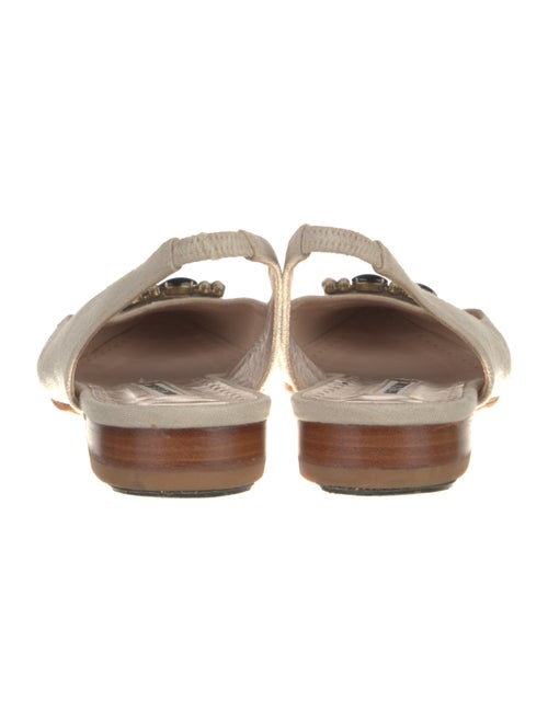 Manolo Blahnik Canvas Beaded Accents Slingback Flats