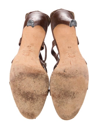 Manolo Blahnik Leather Animal Print T-Strap Sandals
