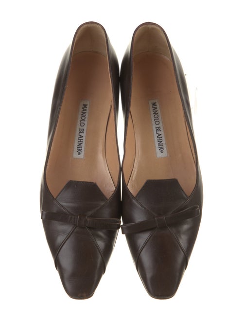 Manolo Blahnik Leather Bow Accents Ballet Flats