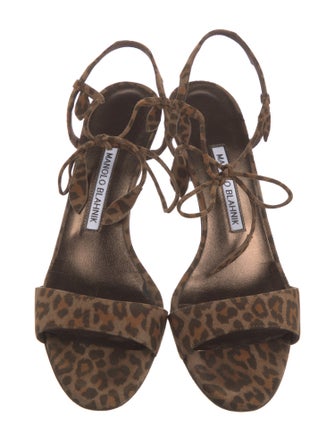 Manolo Blahnik Leather Animal Print Slingback Sandals