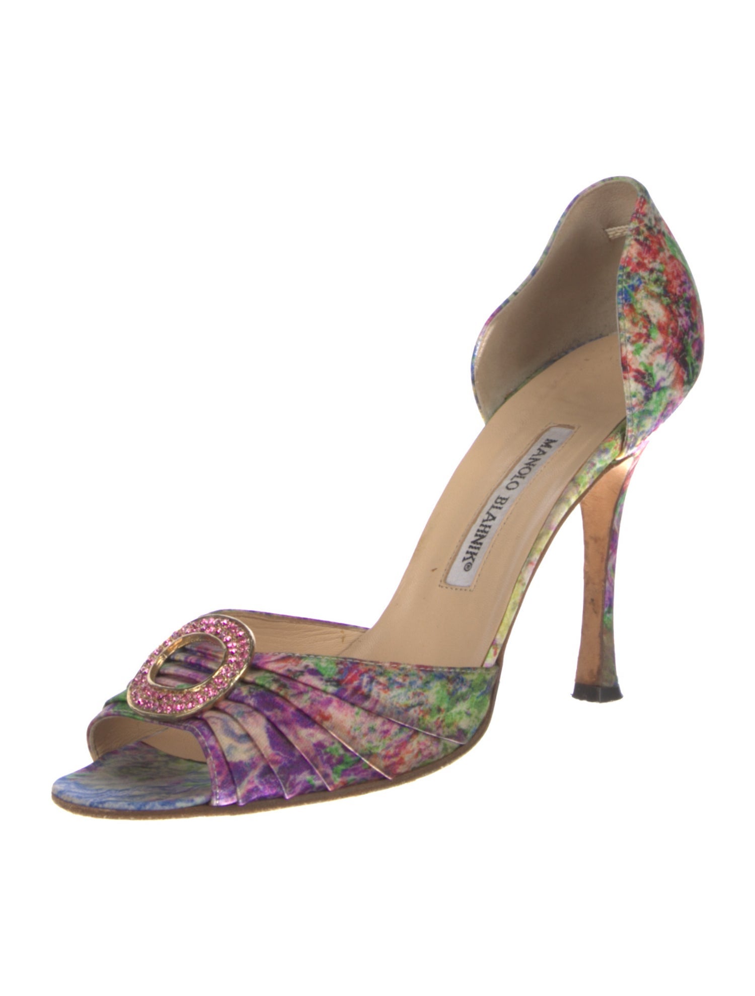 Manolo Blahnik Satin Printed Sandals