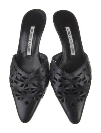 Manolo Blahnik Leather Lasercut Accents Mules