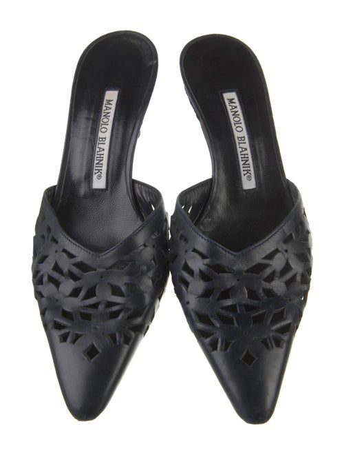 Manolo Blahnik Leather Lasercut Accents Mules