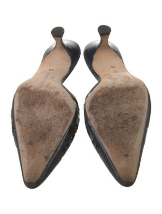 Manolo Blahnik Leather Lasercut Accents Mules