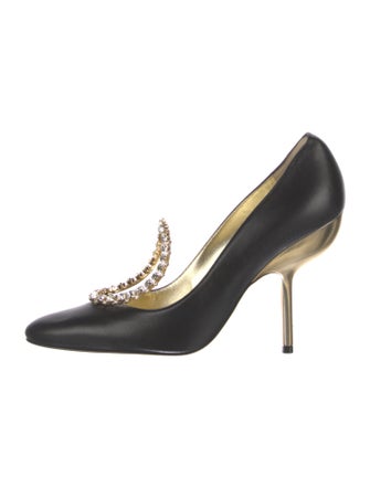 Manolo Blahnik Leather Crystal Embellishments Pumps