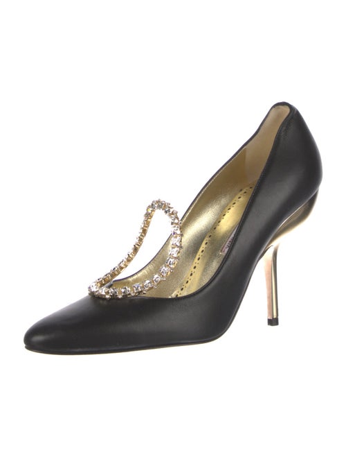 Manolo Blahnik Leather Crystal Embellishments Pumps