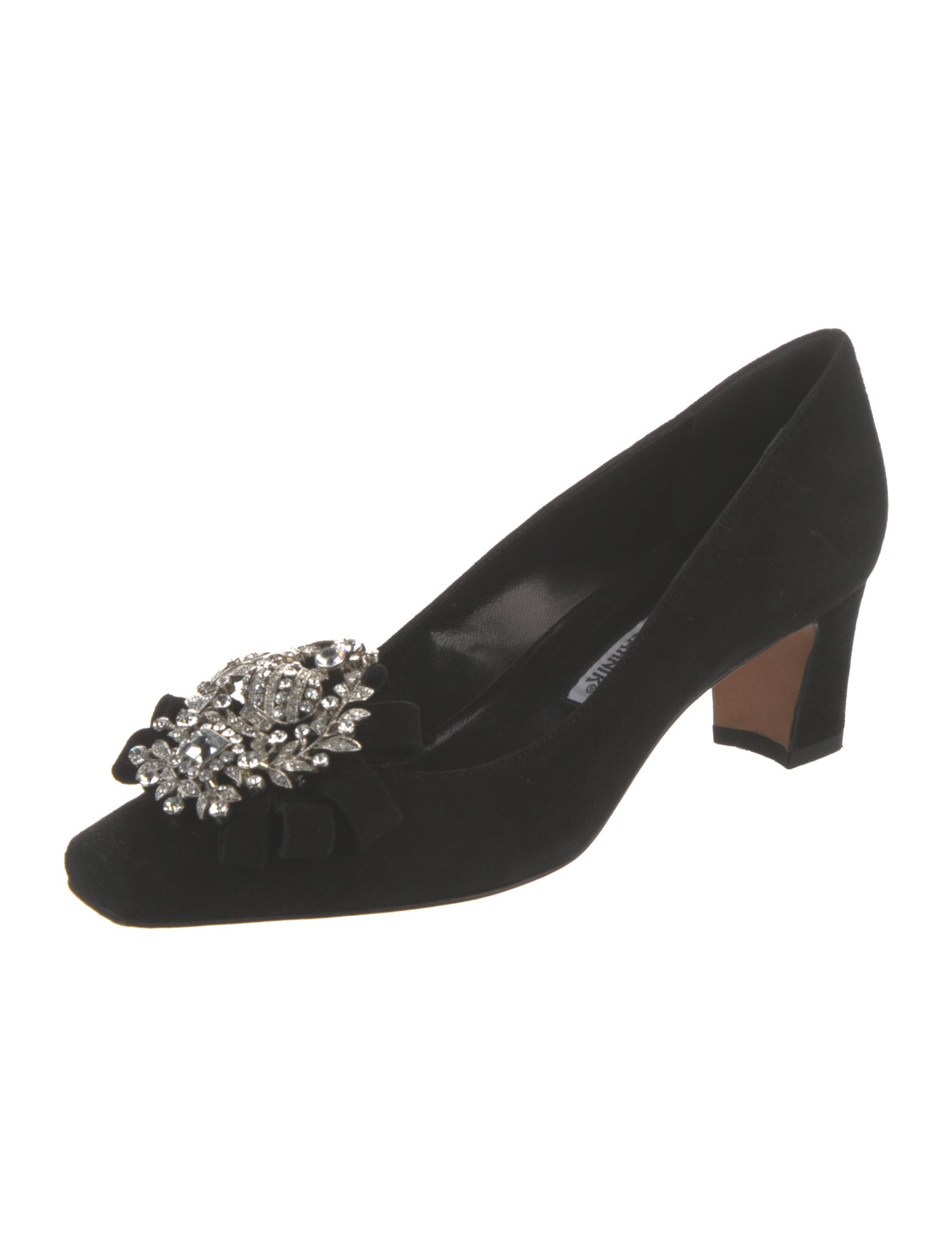 Manolo Blahnik Suede Crystal Embellishments Pumps
