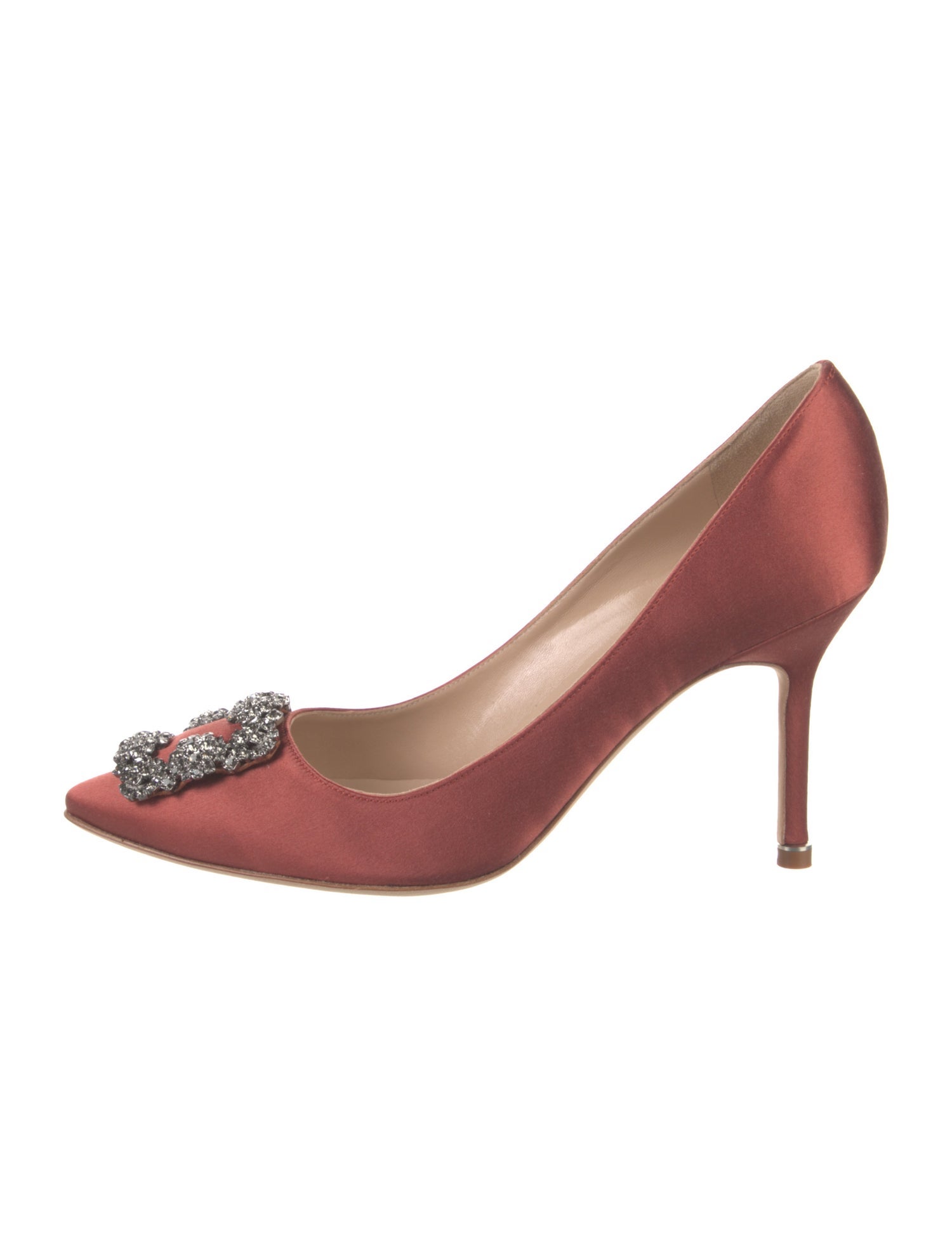 Manolo Blahnik Satin Crystal Embellishments Pumps