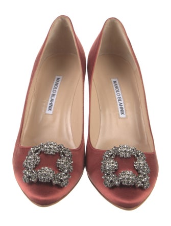 Manolo Blahnik Satin Crystal Embellishments Pumps