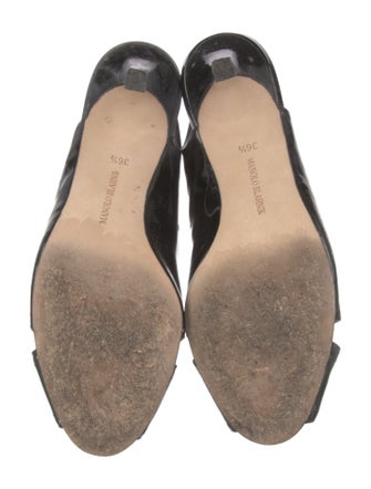 Manolo Blahnik Patent Leather Lasercut Accents Slingback Sandals