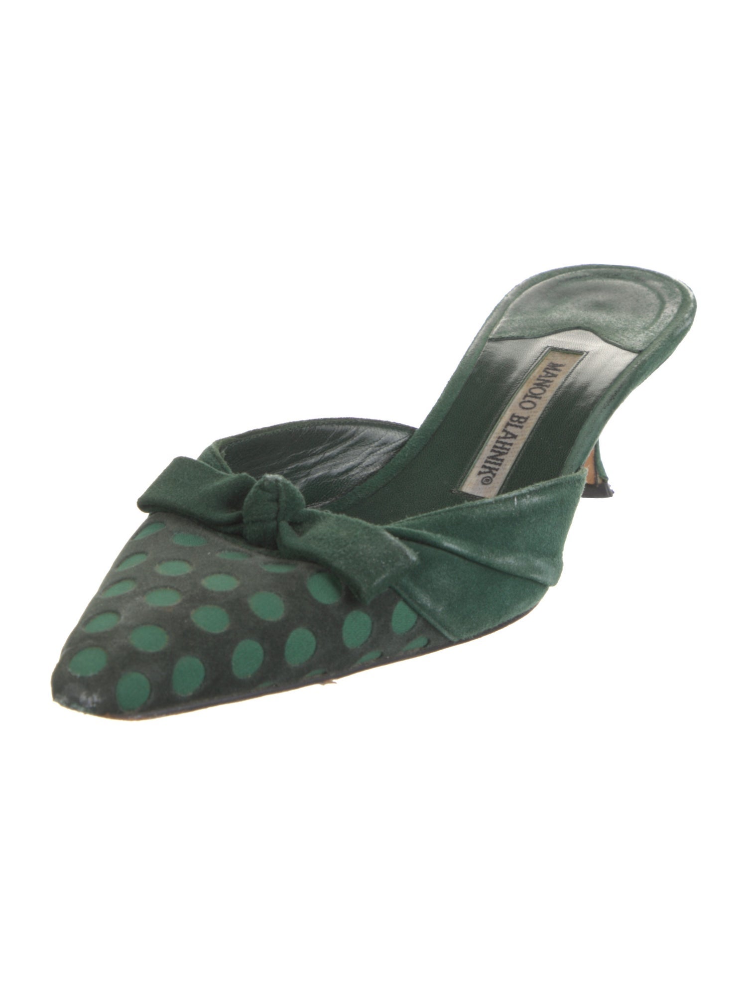 Manolo Blahnik Suede Lasercut Accents Mules