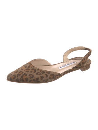 Manolo Blahnik Suede Animal Print Slingback Flats